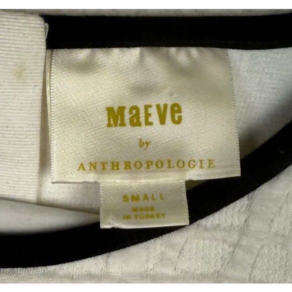 Maeve By Anthropologie Patch Pocket Mini Dress Ivory Black Trim Small Mod 60s - Picture 7 of 7